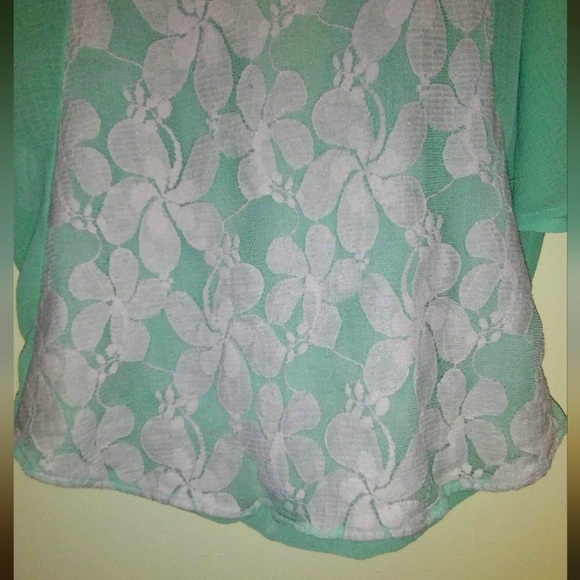 Women's My Michelle sheer V neck blouse with lace back - Picture 2 of 8